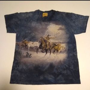 The Mountain Cowboy on Horse Lasoing Cows in a lightning Storm Shirt